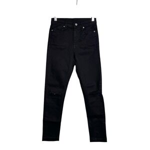 CARMAR Skinny Jeans Size 25 Black Distressed‎ Ripped Knee High Rise